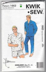 1663 Kwik Sew  KING SZ MR. PAJAMA PANTS LENGTHS, SS=LS PJ TOP PATTERN 50-56 uncut